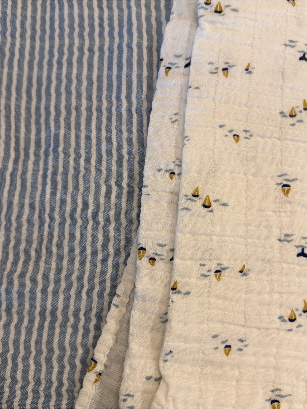 Nordstrom Muslin Baby Blankets in Blue & White Stripe & Sailboat Print Nautical